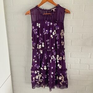 Vintage Y2K Juicy Couture Mini Dress floral print Purple/Cream Mesh Studds S